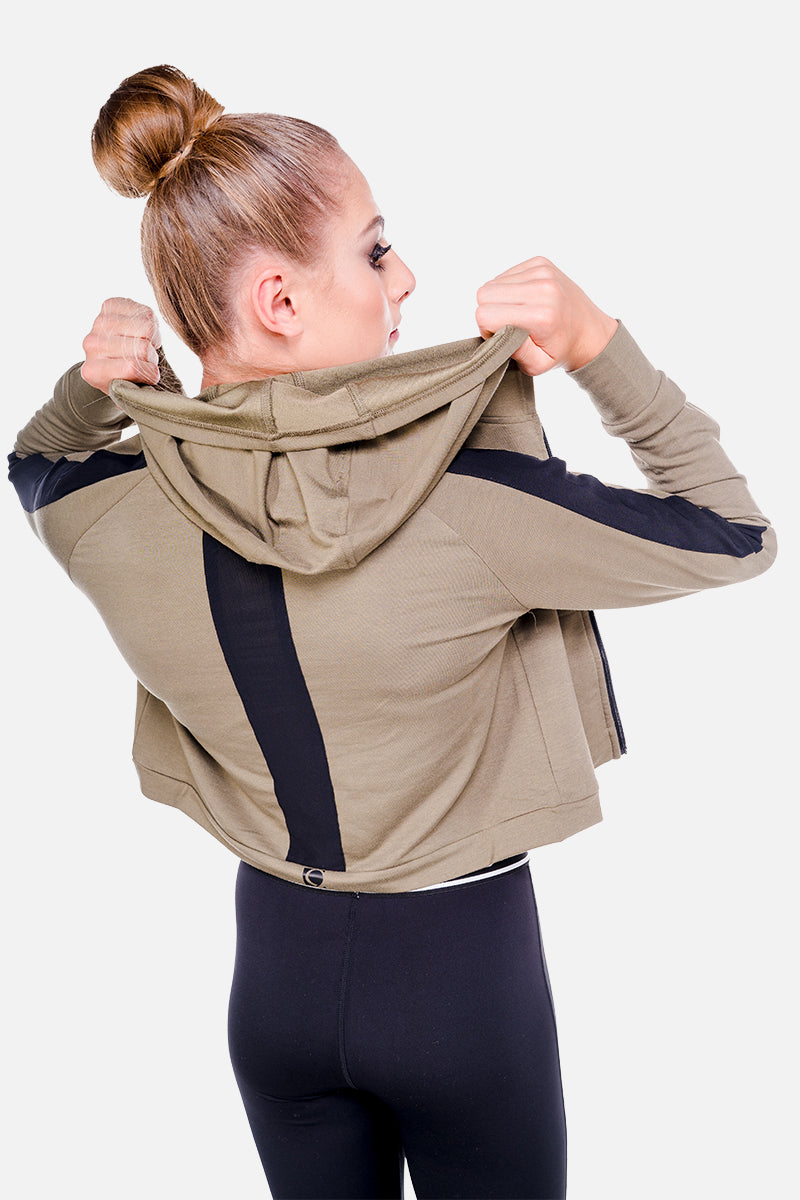 Empower – Kurzer Kapuzenpullover in Khaki
