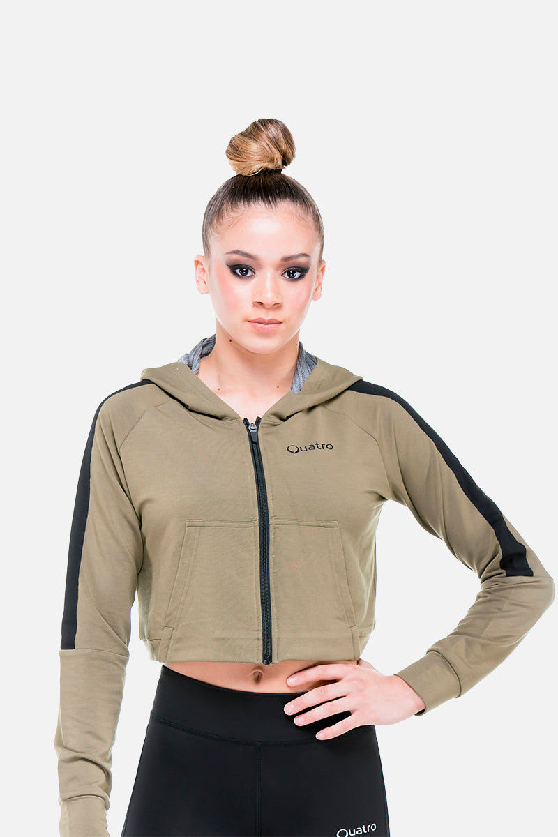 Empower – Kurzer Kapuzenpullover in Khaki