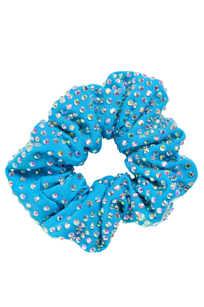 Chouchou en lycra turquoise clair avec pierres lourdes